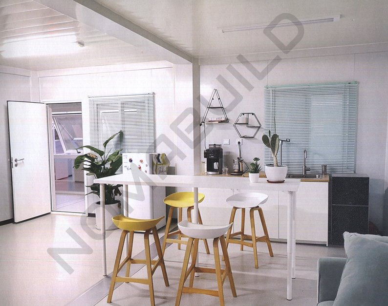 Modern modular home interior with minimalist and functional design